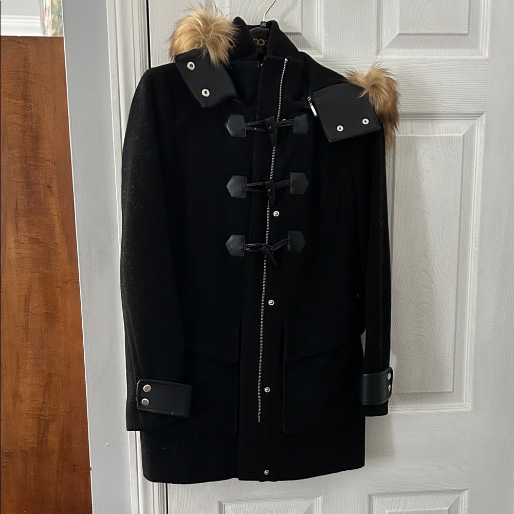 Marc NY size 4 Black Coat with Faux Fur Trim